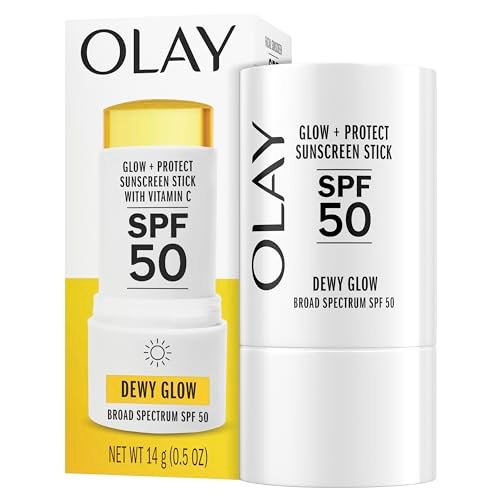 Olay Glow & Protect SPF 50 Gesichts-Sonnenstick, Parfümfrei, 0,5 OZ (14 G), Sonnenschutzstick mit LSF 50 Breitband-Sonnenschutz für alle Hauttypen, Feuchtigkeitsspendend und Leuchtend