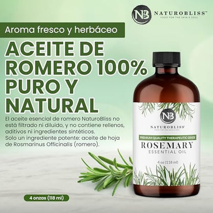 NaturoBliss 100% Reines Rosmarinöl in therapeutischer Qualität (4 fl. oz) mit Glaspipette – Ideal für Aromatherapie