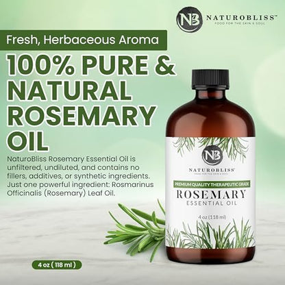 NaturoBliss 100% Reines Rosmarinöl in therapeutischer Qualität (4 fl. oz) mit Glaspipette – Ideal für Aromatherapie