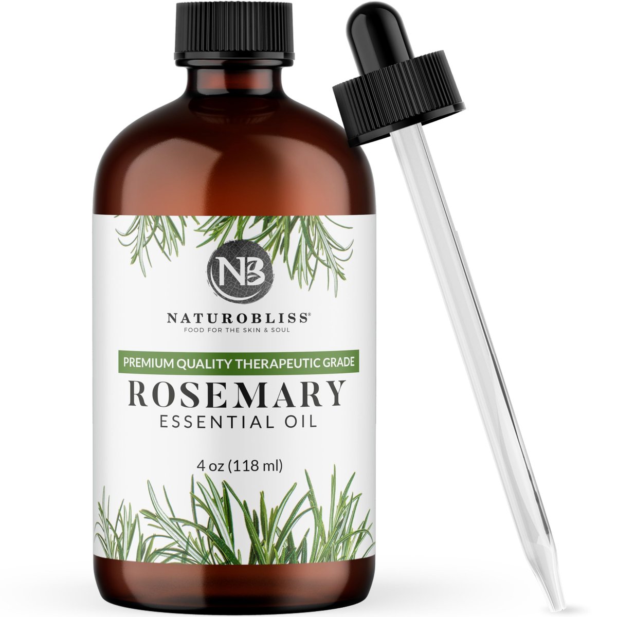 NaturoBliss 100% Reines Rosmarinöl in therapeutischer Qualität (4 fl. oz) mit Glaspipette – Ideal für Aromatherapie