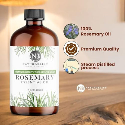NaturoBliss 100% Reines Rosmarinöl in therapeutischer Qualität (4 fl. oz) mit Glaspipette – Ideal für Aromatherapie
