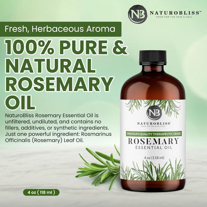NaturoBliss 100% Reines Rosmarinöl in therapeutischer Qualität (4 fl. oz) mit Glaspipette – Ideal für Aromatherapie