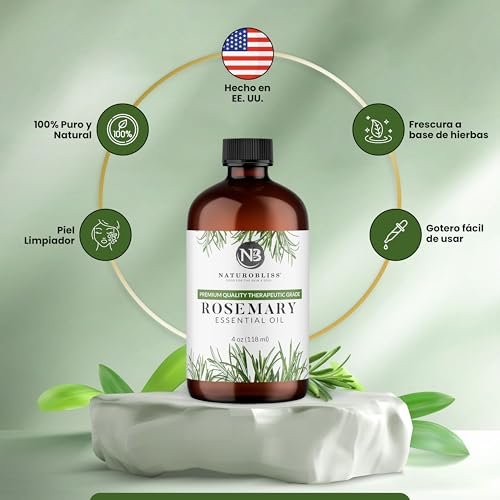 NaturoBliss 100% Reines Rosmarinöl in therapeutischer Qualität (4 fl. oz) mit Glaspipette – Ideal für Aromatherapie