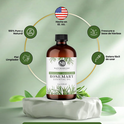 NaturoBliss 100% Reines Rosmarinöl in therapeutischer Qualität (4 fl. oz) mit Glaspipette – Ideal für Aromatherapie