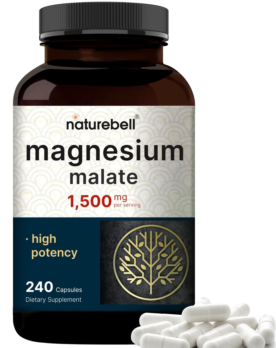 NatureBell Magnesium Malat 1.500 mg, 240 Kapseln | Chelatiert für hohe Absorption | Unterstützt Energie & Nervensystem | Non-GMO, Glutenfrei