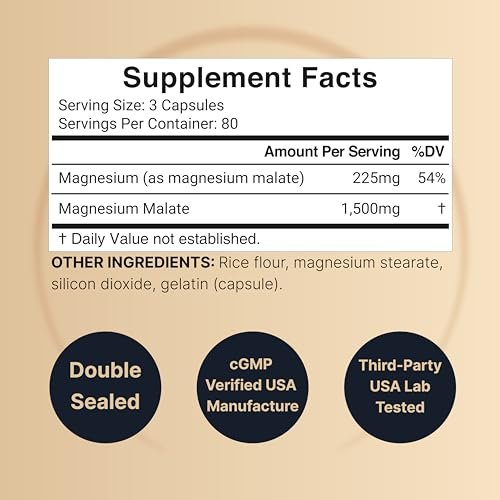 NatureBell Magnesium Malat 1.500 mg, 240 Kapseln | Chelatiert für hohe Absorption | Unterstützt Energie & Nervensystem | Non-GMO, Glutenfrei