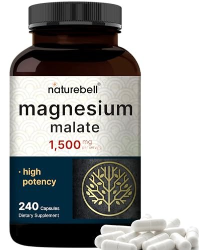 NatureBell Magnesium Malat 1.500 mg, 240 Kapseln | Chelatiert für hohe Absorption | Unterstützt Energie & Nervensystem | Non-GMO, Glutenfrei