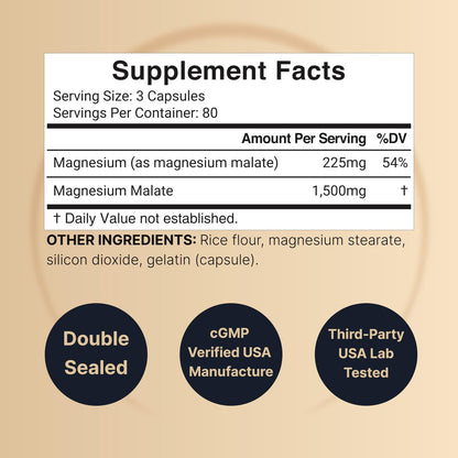 NatureBell Magnesium Malat 1.500 mg, 240 Kapseln | Chelatiert für hohe Absorption | Unterstützt Energie & Nervensystem | Non-GMO, Glutenfrei
