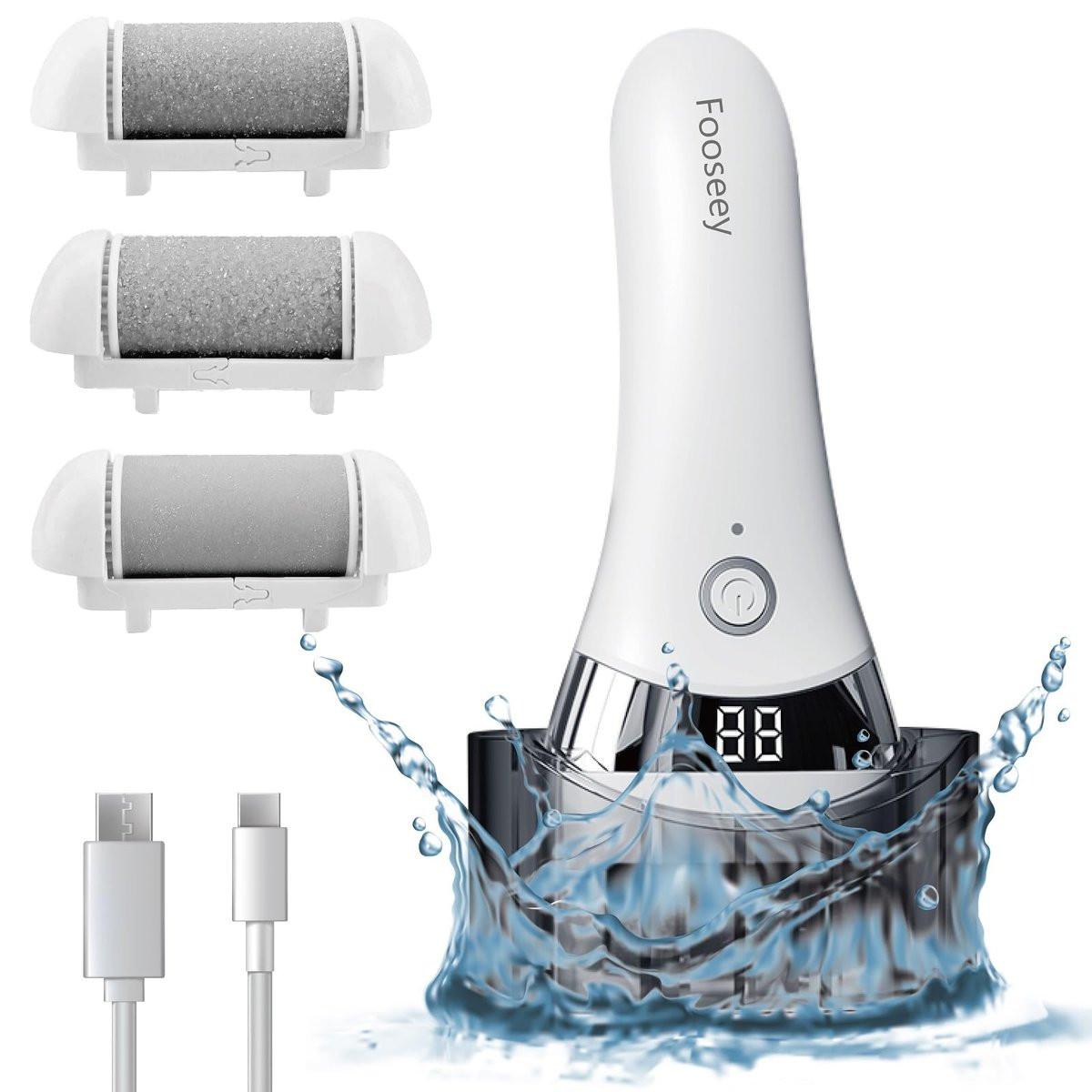 Verbesserter elektrischer Hornhautentferner für die Füße, tragbarer elektrischer Fußfeiler mit 3 Aufsätzen, wiederaufladbar, wasserdicht, Pediküre-Werkzeug für trockene und rissige Füße