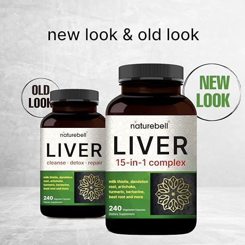 NatureBell Leber 15-in-1 Komplex, 240 vegane Kapseln | Kräuter- und Mineralienmischung mit Mariendistel, Löwenzahnwurzel, Artischocke, Schwarzes Johannisbeeröl, Kurkuma, Chicorée, Zink, Cholin & mehr | Non-GMO