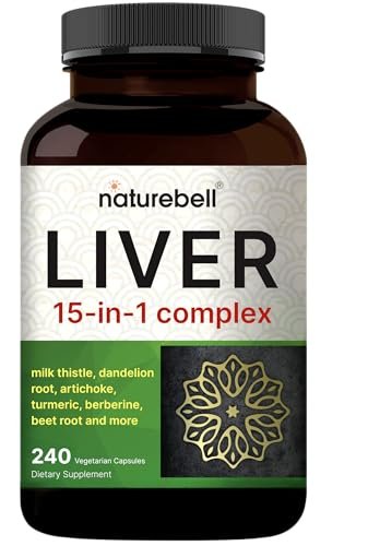 NatureBell Leber 15-in-1 Komplex, 240 vegane Kapseln | Kräuter- und Mineralienmischung mit Mariendistel, Löwenzahnwurzel, Artischocke, Schwarzes Johannisbeeröl, Kurkuma, Chicorée, Zink, Cholin & mehr | Non-GMO