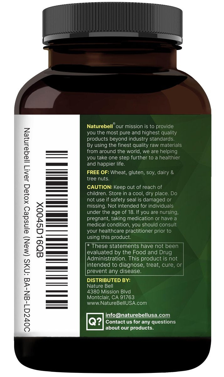 NatureBell Leber 15-in-1 Komplex, 240 vegane Kapseln | Kräuter- und Mineralienmischung mit Mariendistel, Löwenzahnwurzel, Artischocke, Schwarzes Johannisbeeröl, Kurkuma, Chicorée, Zink, Cholin & mehr | Non-GMO