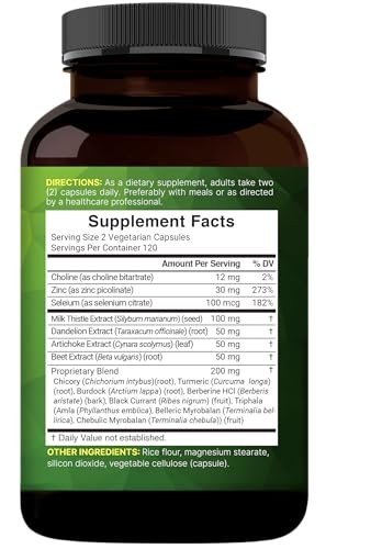 NatureBell Leber 15-in-1 Komplex, 240 vegane Kapseln | Kräuter- und Mineralienmischung mit Mariendistel, Löwenzahnwurzel, Artischocke, Schwarzes Johannisbeeröl, Kurkuma, Chicorée, Zink, Cholin & mehr | Non-GMO