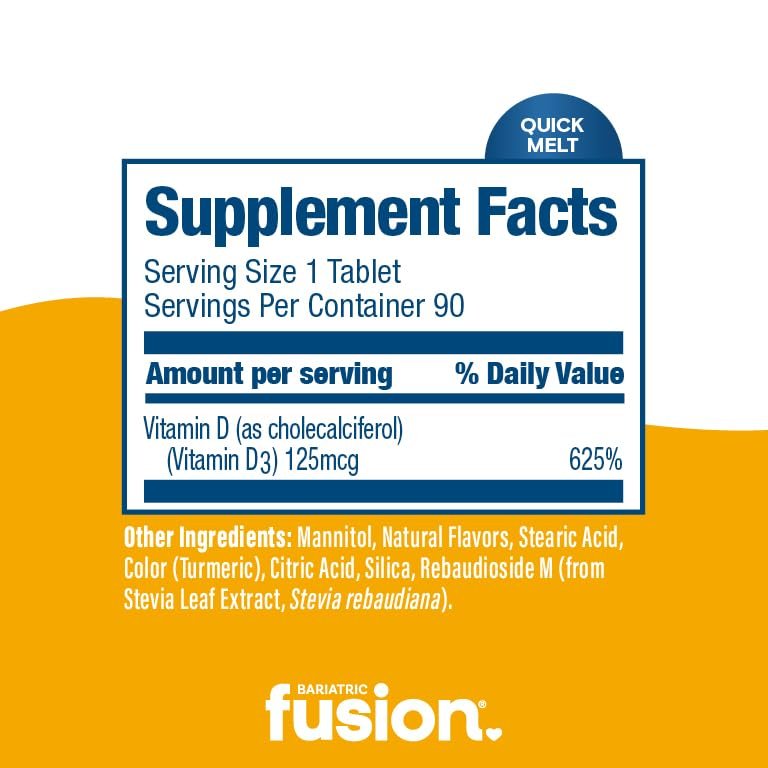 Bariatric Fusion Vitamin D3 5000 IE Schmelztabletten | Zitronen-Zitrus-Geschmack | 90 schnell schmelzende Tabletten