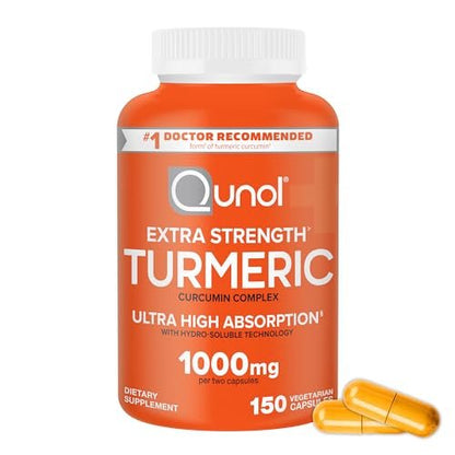 Qunol Curcumin Kurkuma Kapseln, 1000 mg mit ultrahoher Absorption, für Gelenkunterstützung, extra stark, 150 Kapseln