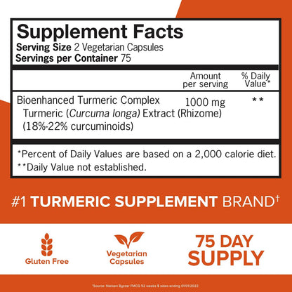 Qunol Curcumin Kurkuma Kapseln, 1000 mg mit ultrahoher Absorption, für Gelenkunterstützung, extra stark, 150 Kapseln