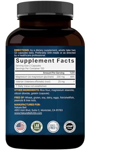 Reines Magnesiumglycinat für Schlaf, 200 mg mit Baldrianwurzel, 300 Kapseln | 100% chelatisiertes & gereinigtes Mineralpräparat – Ultrahohe Absorption – Nicht-GVO, glutenfrei