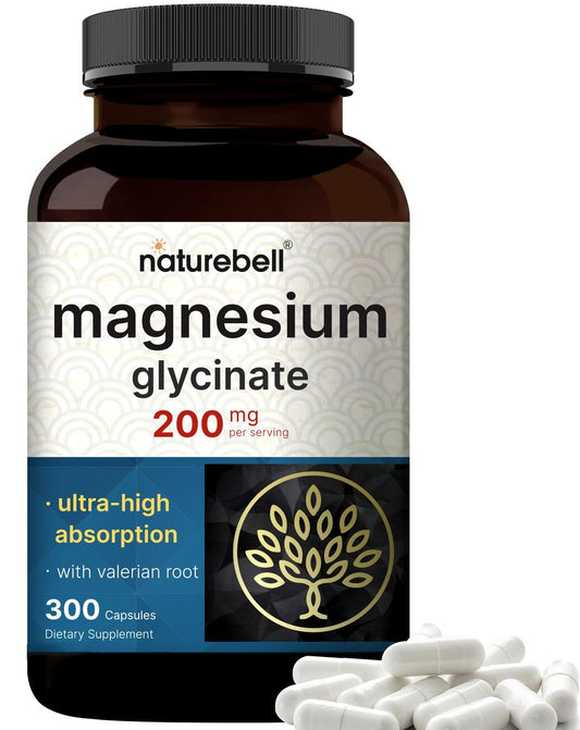 Reines Magnesiumglycinat für Schlaf, 200 mg mit Baldrianwurzel, 300 Kapseln | 100% chelatisiertes & gereinigtes Mineralpräparat – Ultrahohe Absorption – Nicht-GVO, glutenfrei
