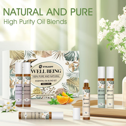 Ethlauff Ätherische Öle Roll-On Set - (Entspannung, Schlaf, Atmung, Konzentration) Aromatherapieöl mit Rollkugel, Hautpflegeöl - Selbstpflege-Geschenk für Frauen