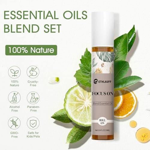 Ethlauff Ätherische Öle Roll-On Set - (Entspannung, Schlaf, Atmung, Konzentration) Aromatherapieöl mit Rollkugel, Hautpflegeöl - Selbstpflege-Geschenk für Frauen