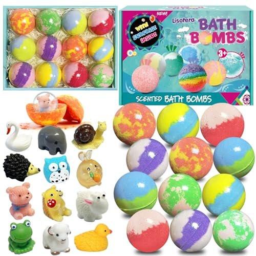 Lisotera Badebomben für Kinder mit Überraschungsspielzeug, 12 Stück, organische farbenfrohe Badebomben, Ostergeschenk-Set für Jungen und Mädchen