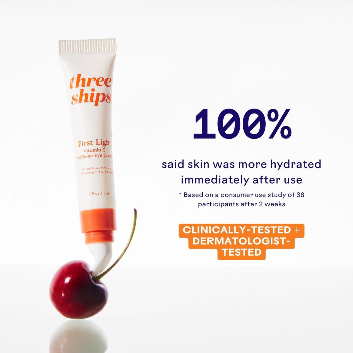 Three Ships – First Light Vitamin C + Koffein Augencreme | Entschwellen, Aufwachen, Hydratisieren der Augenpartie | Tierversuchsfrei, Vegan, Parabenfrei, Für empfindliche Haut geeignet (0,5 oz | 15 g)