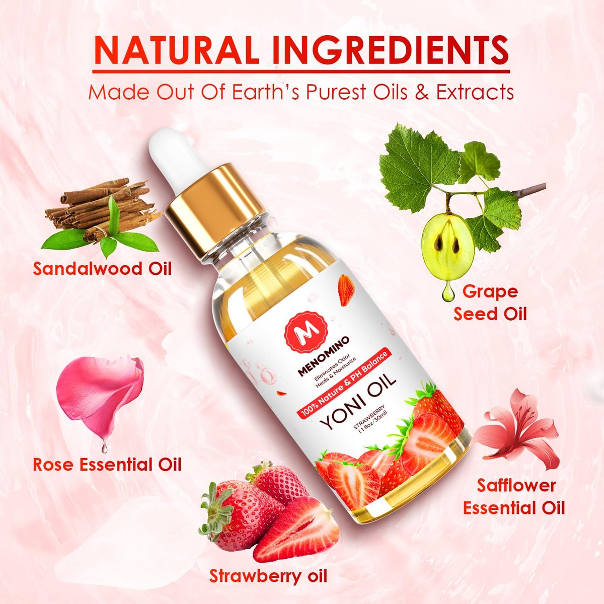 3er Pack Yoni Öl – Femininöl für den pH-Wert der Frau – Feminin Deodorant mit Ananas, Pfirsich und Erdbeer-ätherischen Ölen, 1 fl oz/Stück