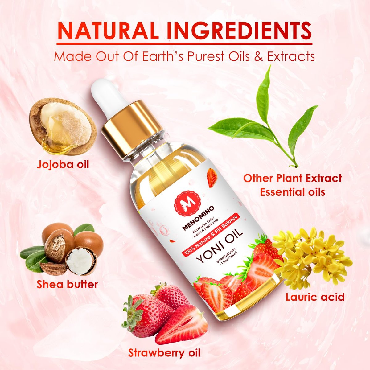 3er Pack Yoni-Öl Bio – Femininöl für den pH-Wert der Frau – Intimdeodorant – Vaginalfeuchtigkeitscreme – Beseitigt Gerüche mit natürlichem Pfirsich-, Erdbeer- und Rosenöl, 1 fl oz/Stück