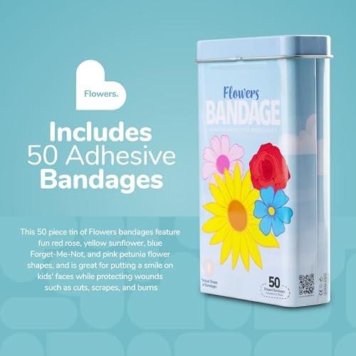 BioSwiss Pflaster Blumenform, selbstklebend, 50 Stück in Metalldose, latexfreie Wundversorgung