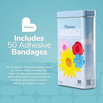 BioSwiss Pflaster Blumenform, selbstklebend, 50 Stück in Metalldose, latexfreie Wundversorgung