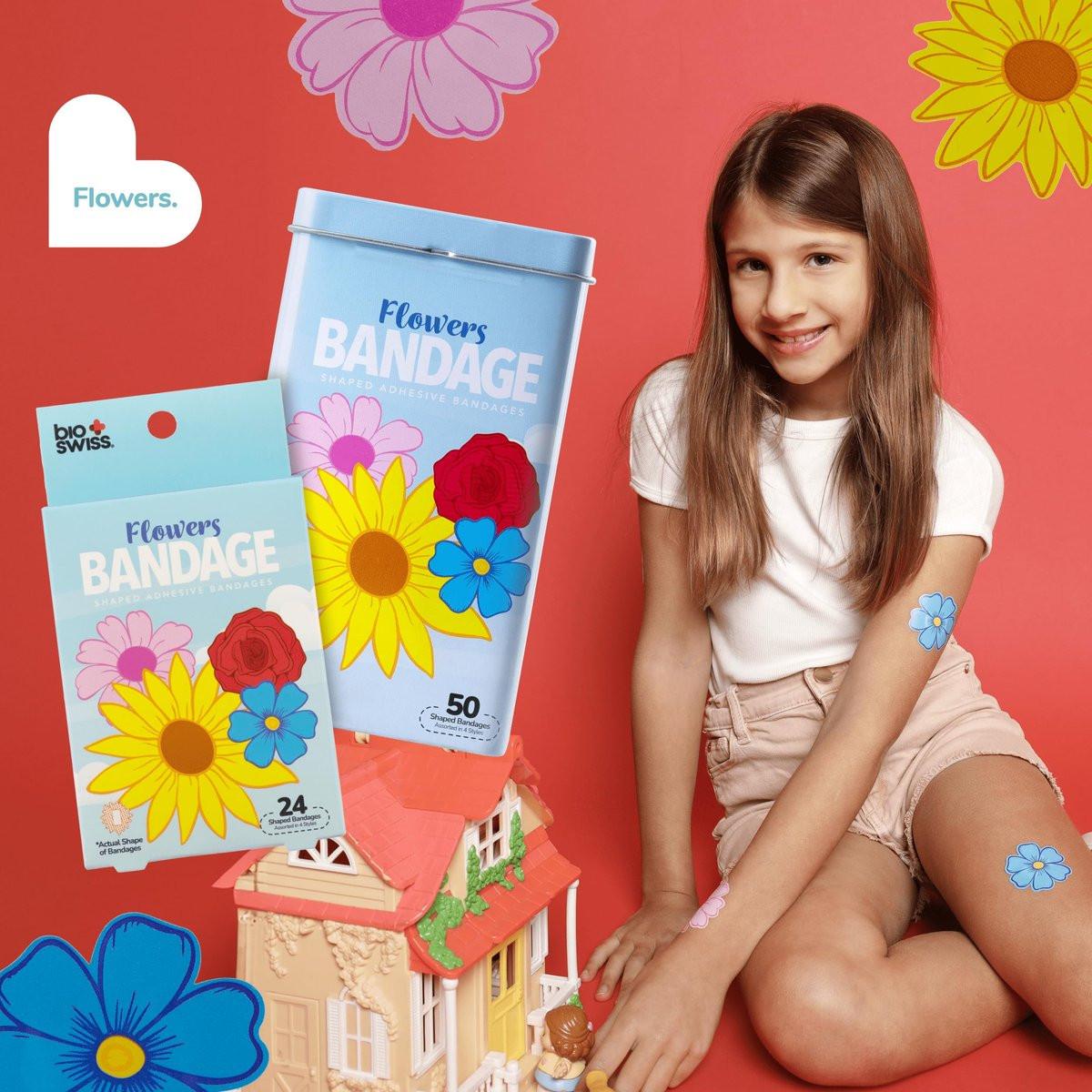 BioSwiss Pflaster Blumenform, selbstklebend, 50 Stück in Metalldose, latexfreie Wundversorgung