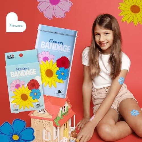 BioSwiss Pflaster Blumenform, selbstklebend, 50 Stück in Metalldose, latexfreie Wundversorgung