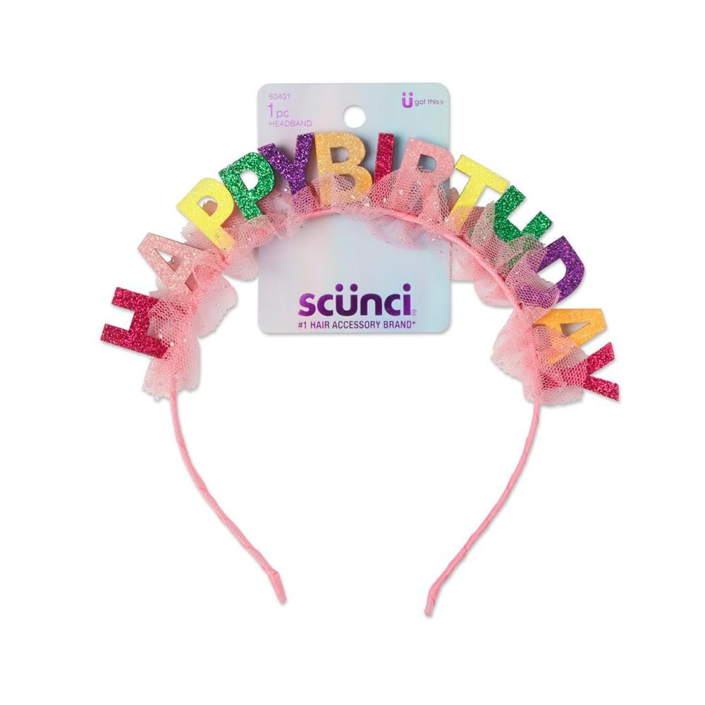 Scunci by Conair Geburtstags-Stirnband – Geburtstagsmädchen Haarband – Leuchtende Farben mit Tüll – 1 Stück