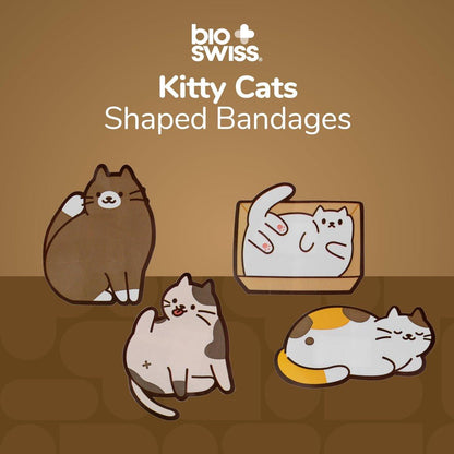 BioSwiss Pflaster, Kitty Cats geformte selbstklebende Pflasterset, Latexfrei, steril, Wundversorgung, 50 Stück