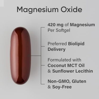 Sports Research® Magnesiumoxid 420 mg mit Kokos-MCT-Öl – Magnesiumpräparat für Muskel-, Nerven- und Knochenunterstützung* – glutenfrei, nicht gentechnisch verändert – 90 Softgels