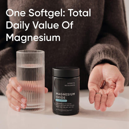 Sports Research® Magnesiumoxid 420 mg mit Kokos-MCT-Öl – Magnesiumpräparat für Muskel-, Nerven- und Knochenunterstützung* – glutenfrei, nicht gentechnisch verändert – 90 Softgels