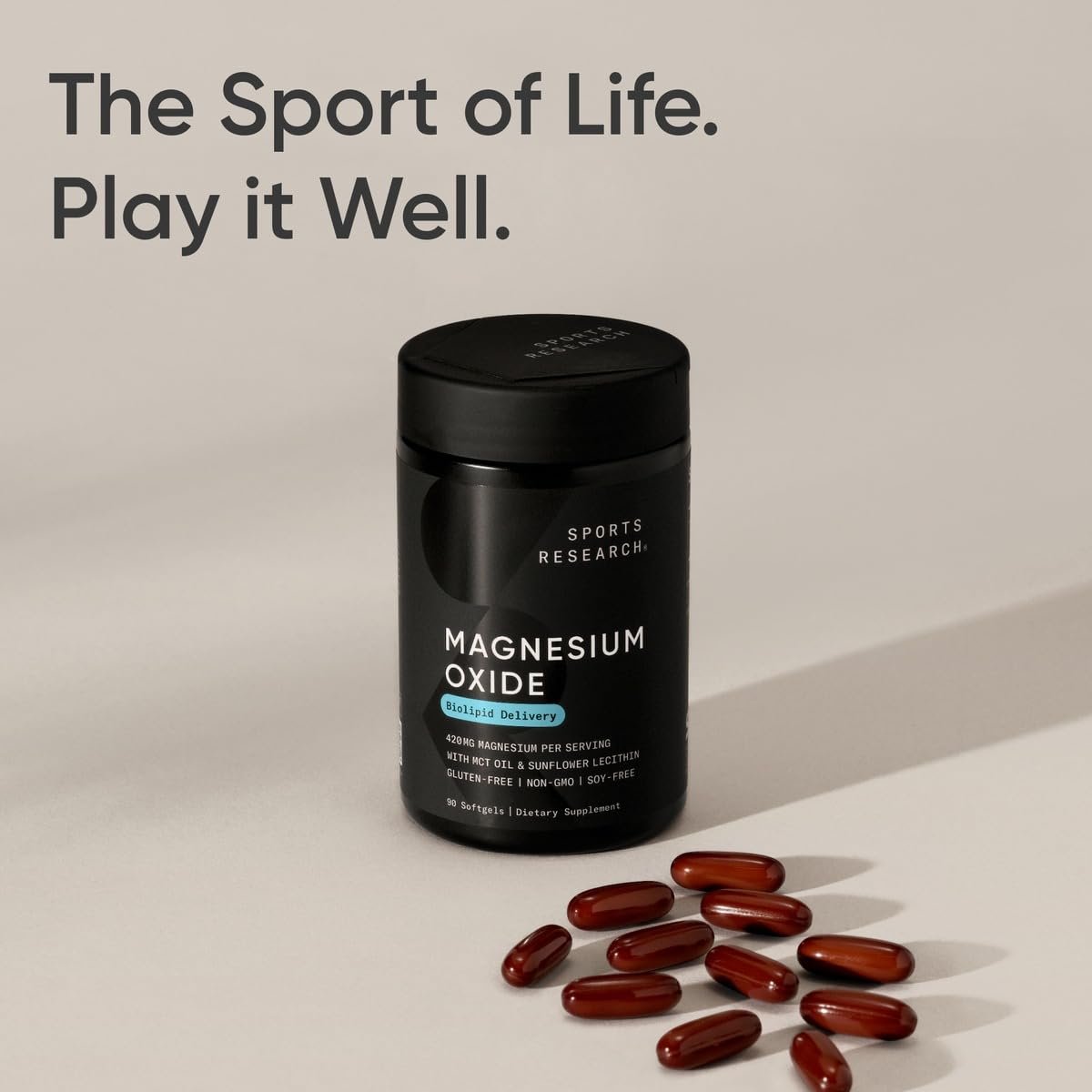 Sports Research® Magnesiumoxid 420 mg mit Kokos-MCT-Öl – Magnesiumpräparat für Muskel-, Nerven- und Knochenunterstützung* – glutenfrei, nicht gentechnisch verändert – 90 Softgels