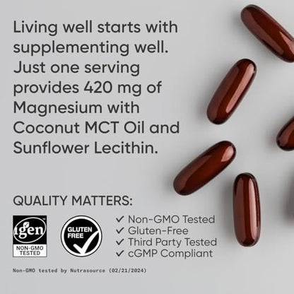 Sports Research® Magnesiumoxid 420 mg mit Kokos-MCT-Öl – Magnesiumpräparat für Muskel-, Nerven- und Knochenunterstützung* – glutenfrei, nicht gentechnisch verändert – 90 Softgels
