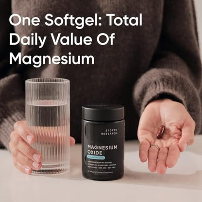 Sports Research® Magnesiumoxid 420 mg mit Kokos-MCT-Öl – Magnesiumpräparat für Muskel-, Nerven- und Knochenunterstützung* – glutenfrei, nicht gentechnisch verändert – 90 Softgels