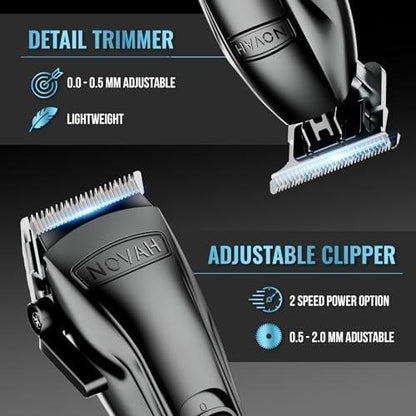 Novah Professional Barber Haarschneider und Trimmer Set - Folienrasierer Professionelle Haarschneider für Männer, Kabelloser Haarschneider für Friseure, Haarschnitt-Set, Fade