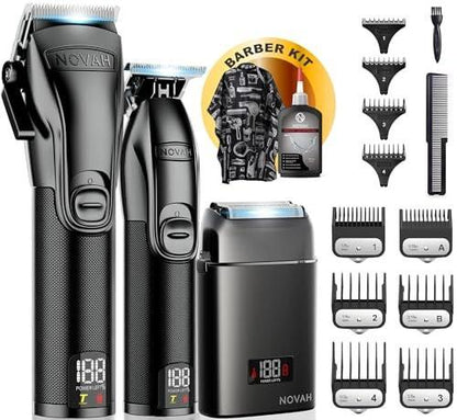 Novah Professional Barber Haarschneider und Trimmer Set - Folienrasierer Professionelle Haarschneider für Männer, Kabelloser Haarschneider für Friseure, Haarschnitt-Set, Fade