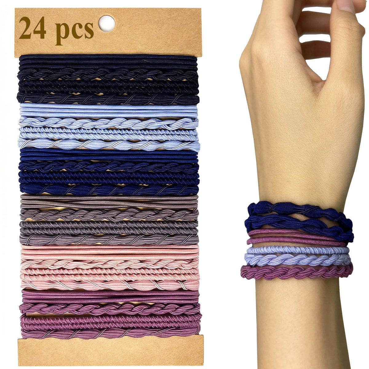GEMGIMY Haargummis für dickes & dünnes Haar, schonende Boho-Haarbänder, geflochtene Haargummis ohne Ziepen, süße Haarschmuck für Frauen & Mädchen | 24 Stück bunte Haaraccessoires