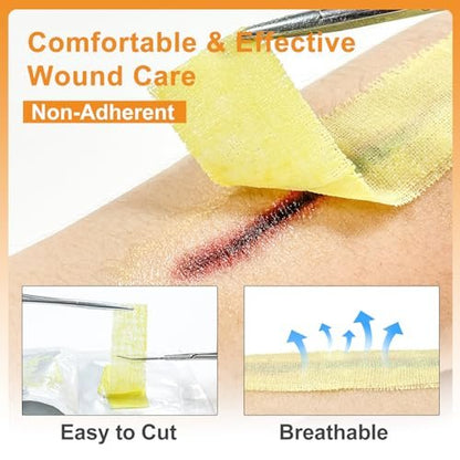 Carbou Medical Xeroform Petrolatum Verband 1"x8" - 50 einzeln verpackte, nicht haftende Gaze-Pads für Wundversorgung, Verbrennungen, Schürfwunden, Hauttransplantate und chirurgische Einschnitte