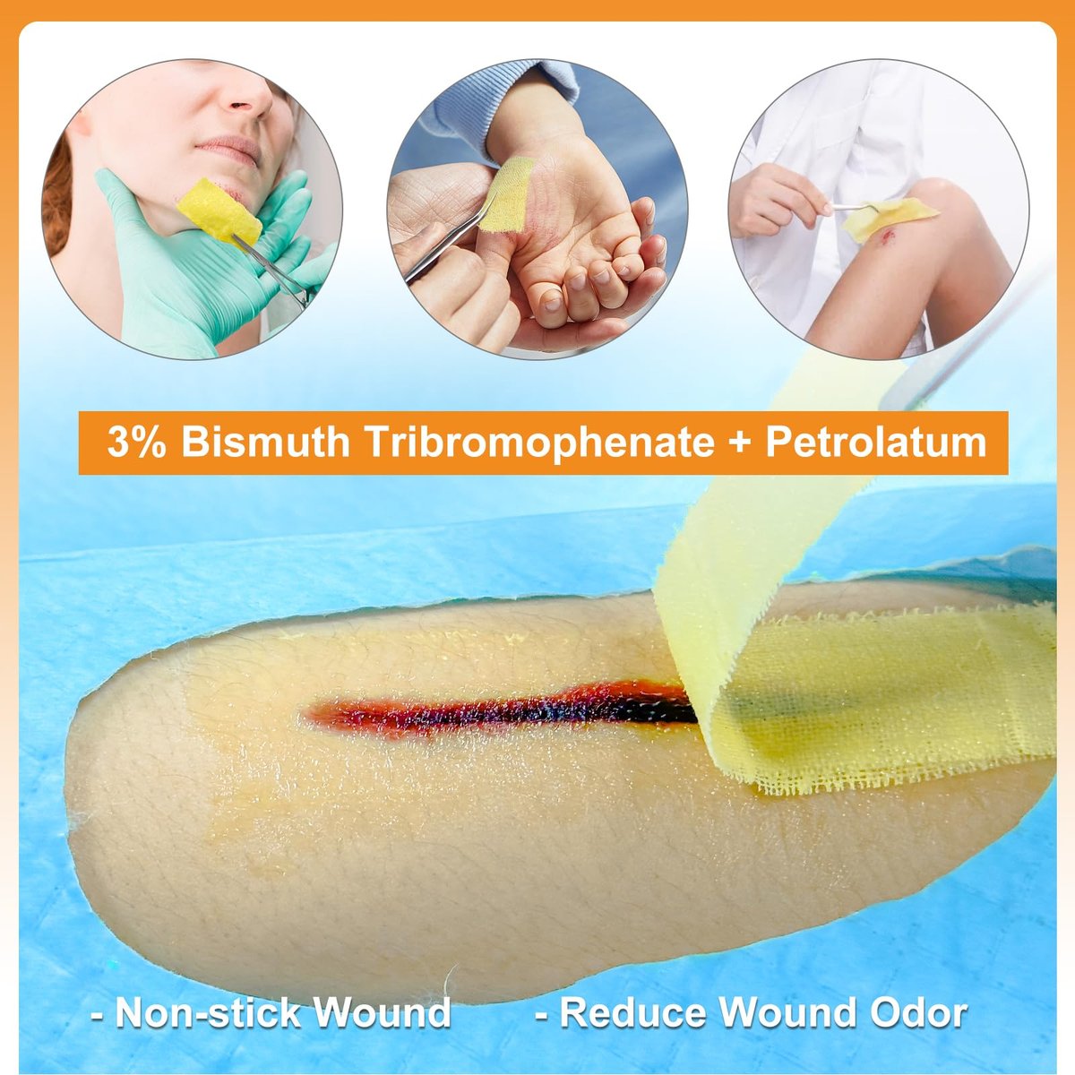 Carbou Medical Xeroform Petrolatum Verband 1"x8" - 50 einzeln verpackte, nicht haftende Gaze-Pads für Wundversorgung, Verbrennungen, Schürfwunden, Hauttransplantate und chirurgische Einschnitte