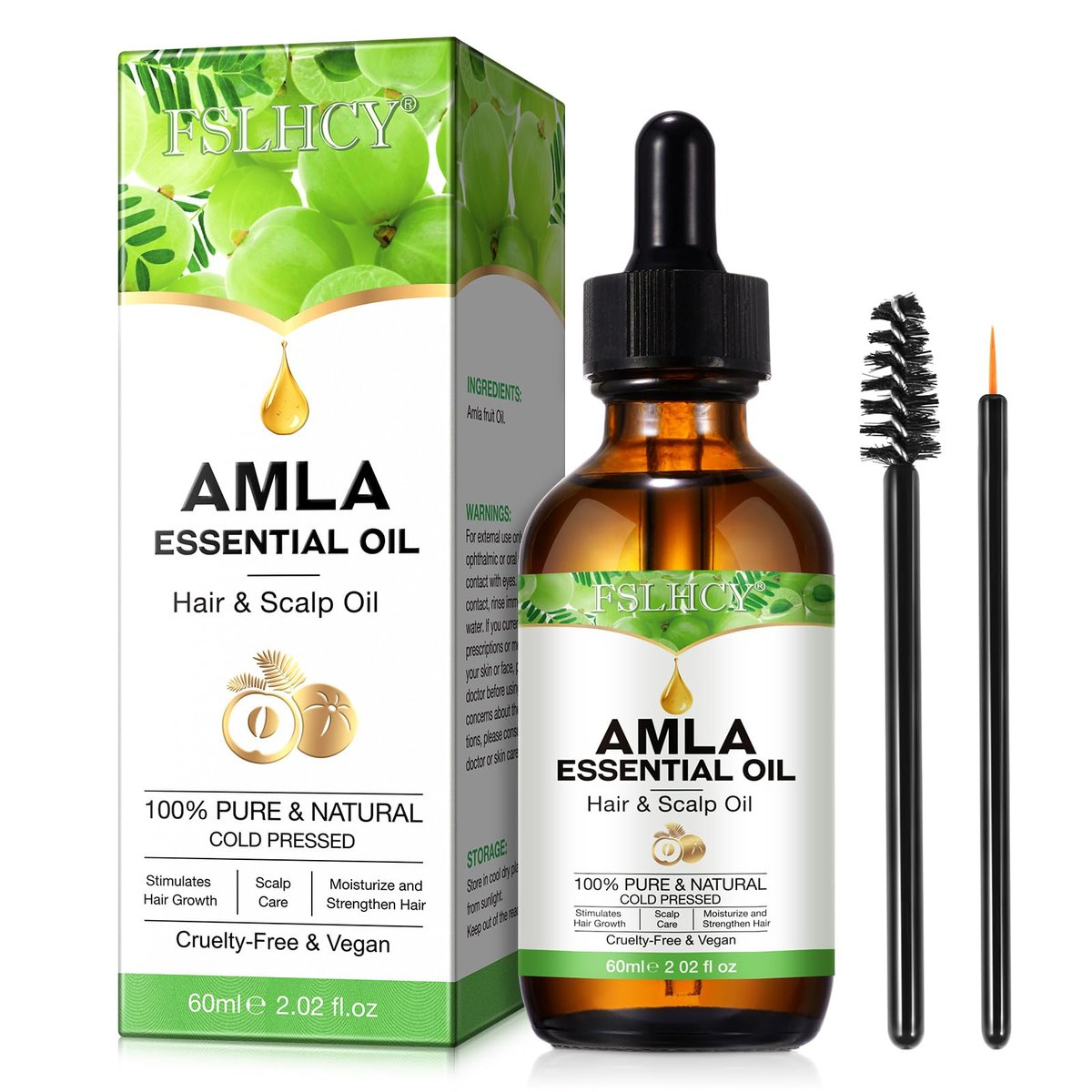 FSLHCY Amla Öl 60ML – Haaröl für gesundes Haarwachstum, natürlich & vegan, für kräftigeres, volleres, glänzenderes Haar bei Männern und Frauen