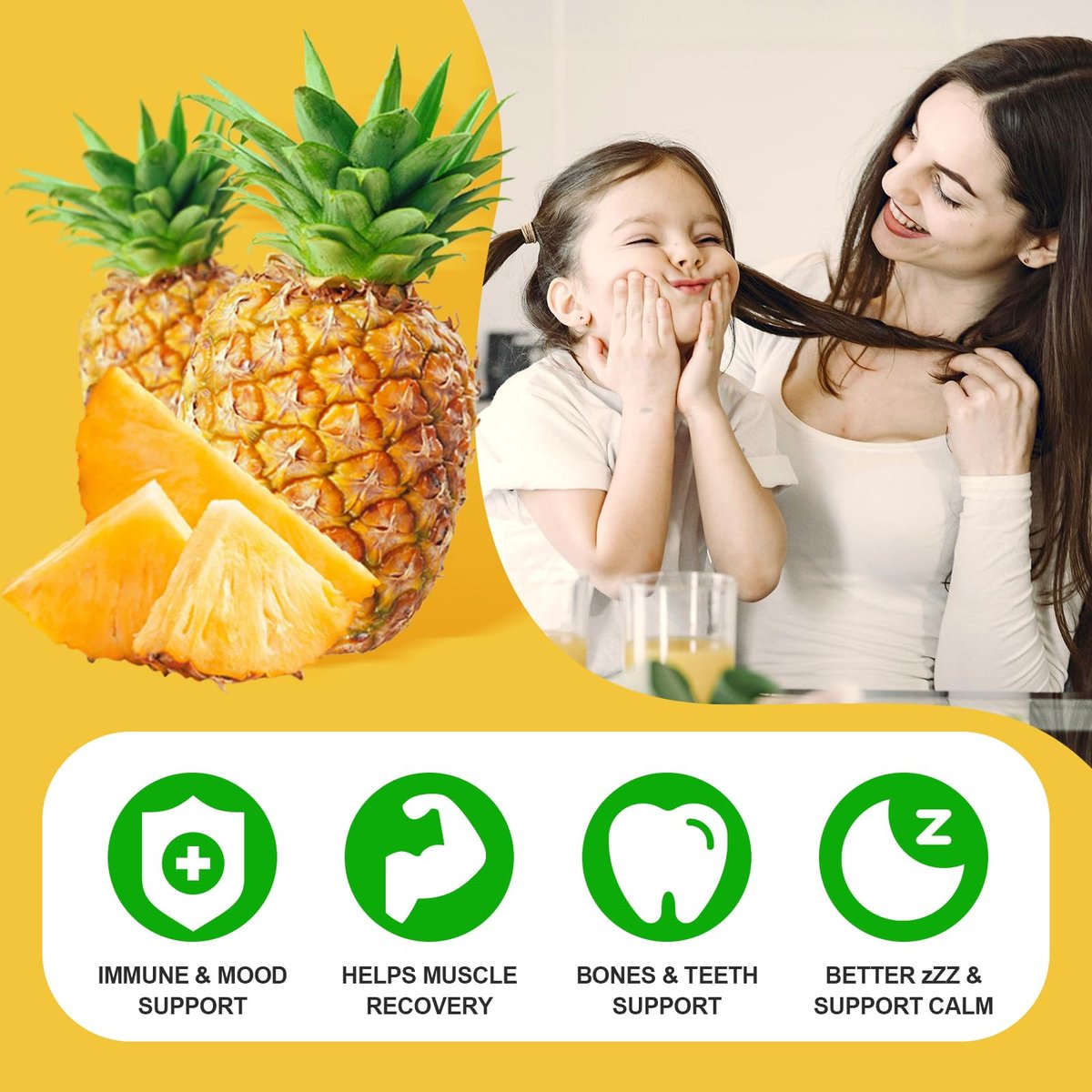 Calcium Magnesium Zink Gummibärchen mit Vitamin D3, Zuckerfrei, für Frauen und Männer, Hochdosiert, für Knochen-, Muskel- und Immunsystem-Gesundheit, Ananasgeschmack - 60 Stück