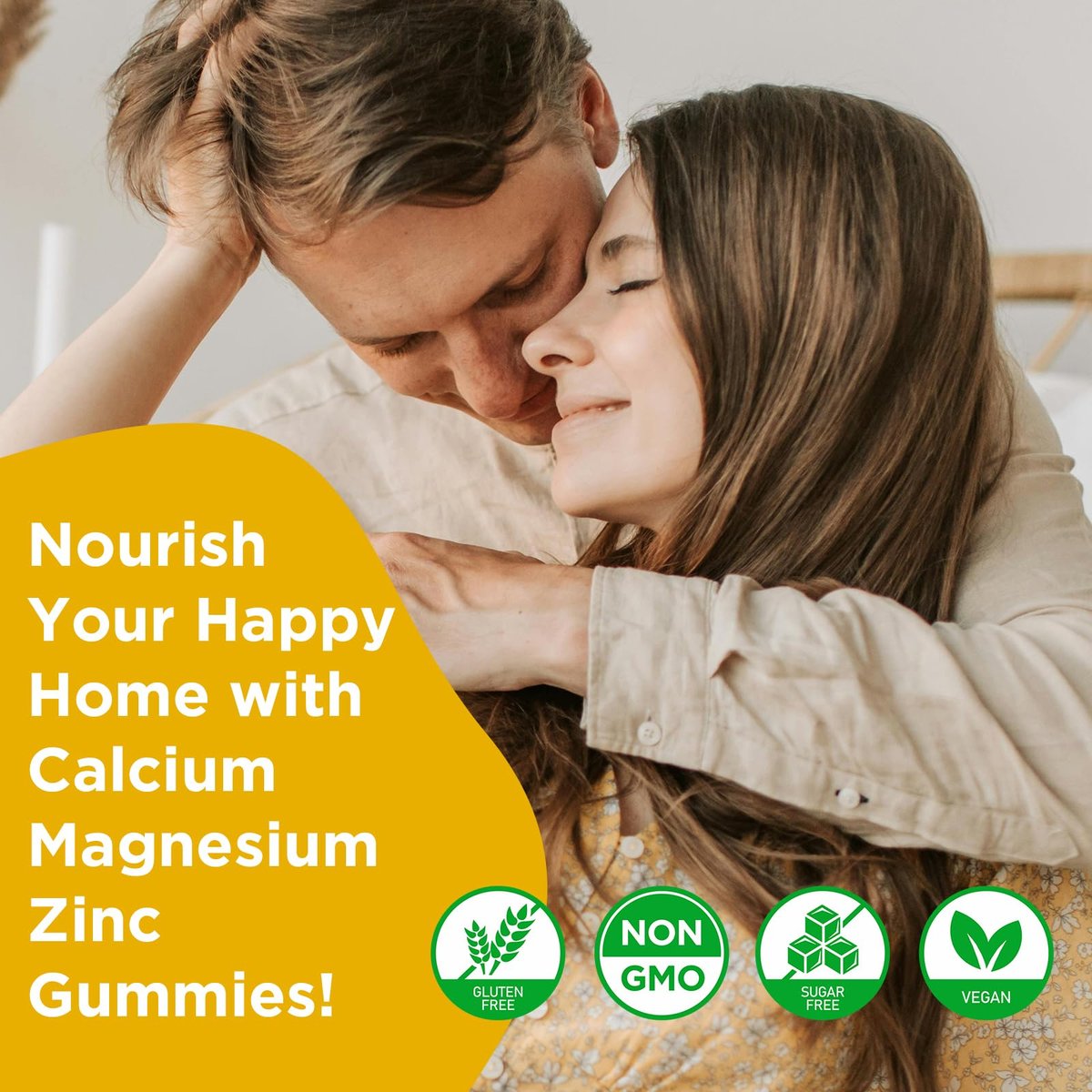 Calcium Magnesium Zink Gummibärchen mit Vitamin D3, Zuckerfrei, für Frauen und Männer, Hochdosiert, für Knochen-, Muskel- und Immunsystem-Gesundheit, Ananasgeschmack - 60 Stück