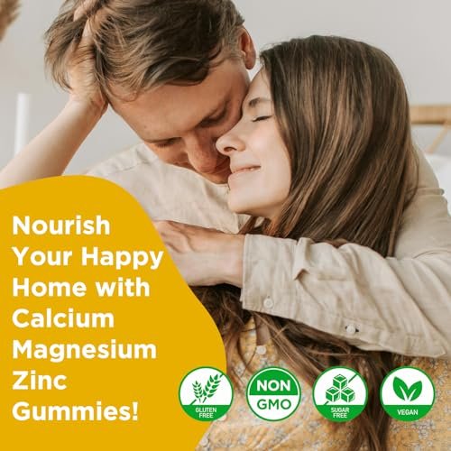 Calcium Magnesium Zink Gummibärchen mit Vitamin D3, Zuckerfrei, für Frauen und Männer, Hochdosiert, für Knochen-, Muskel- und Immunsystem-Gesundheit, Ananasgeschmack - 60 Stück