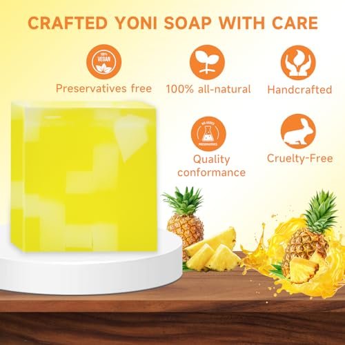 3 Stück Yoni Seife Bio, Yoni Bar Seife, Intimwaschmittel für Frauen pH-Balance, Natürliches Deodorant, Vaginales Körperbad, Ananas Handgemachte Damenseife