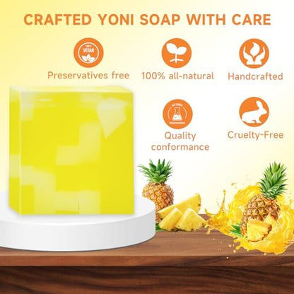 3 Stück Yoni Seife Bio, Yoni Bar Seife, Intimwaschmittel für Frauen pH-Balance, Natürliches Deodorant, Vaginales Körperbad, Ananas Handgemachte Damenseife